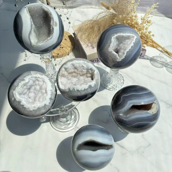 Druzy Agate Sphere for Crystal Healing and Home Décor