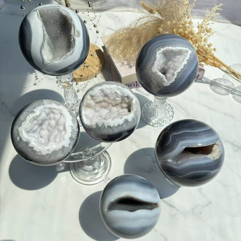 Druzy Agate Sphere for Crystal Healing and Home Décor