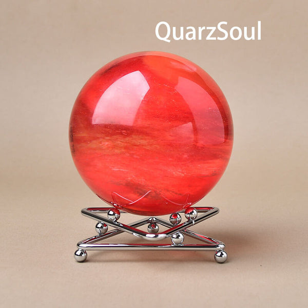 Metal crystal ball stands in multiple sizes with sample spheres displayed