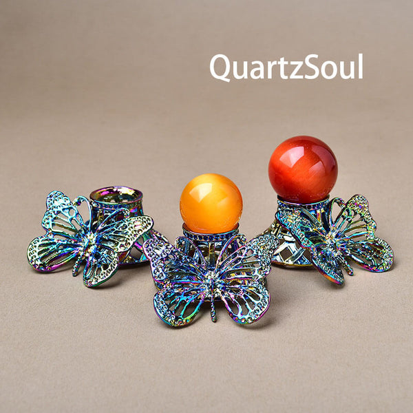 Premium crystal sphere stand holder displaying a quartz crystal ball with elegant design