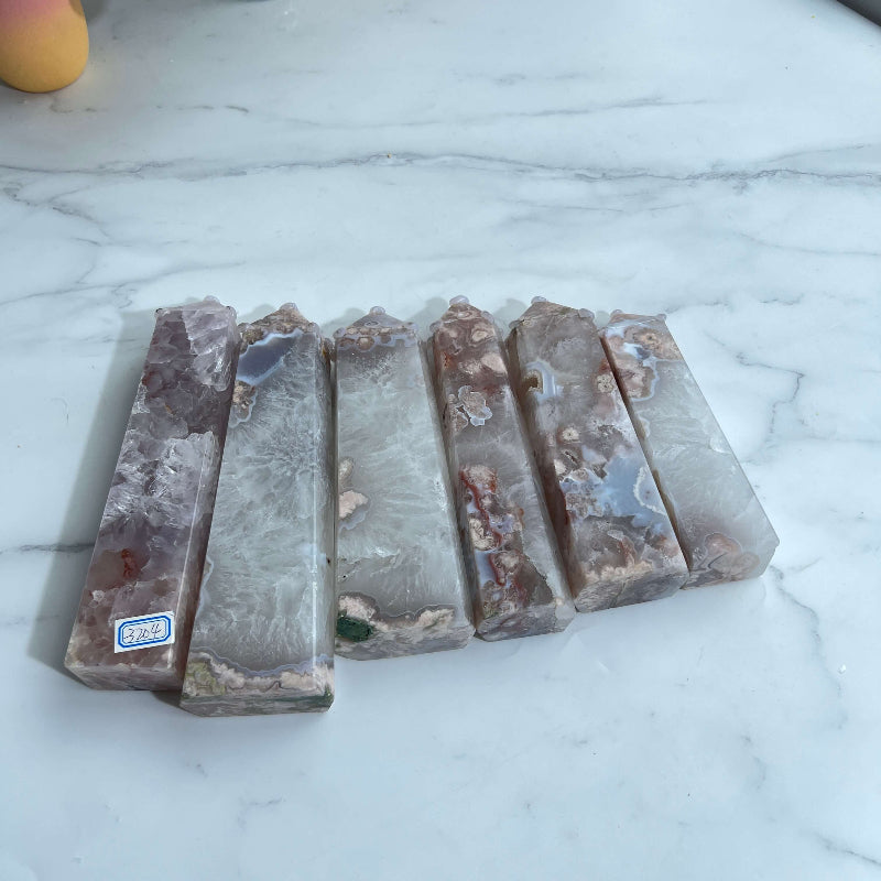 Flower Agate Tower for heart chakra alignment and emotional healing