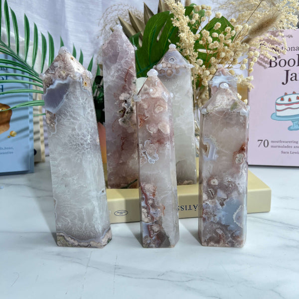 Smooth polished surface of wholesale Flower Agate Tower crystal