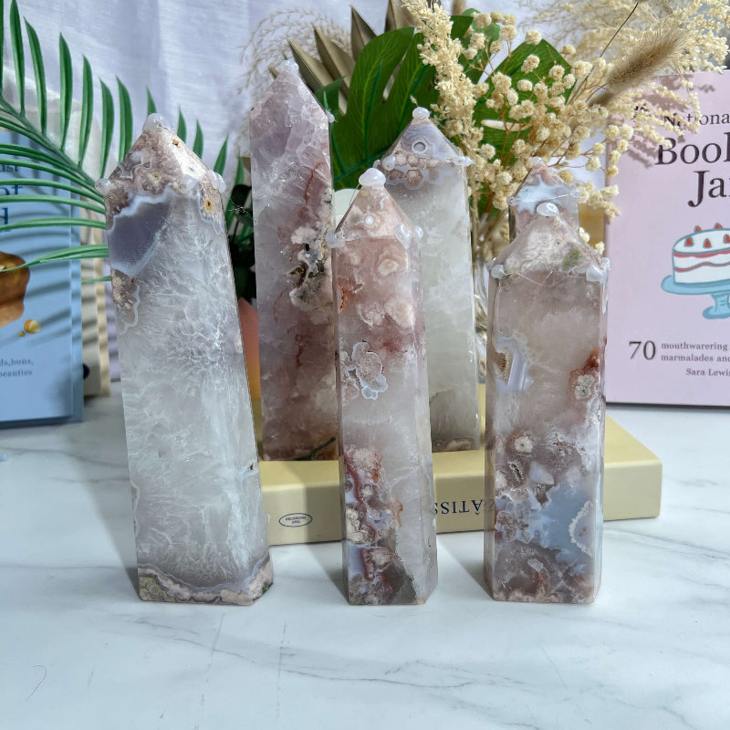 Smooth polished surface of wholesale Flower Agate Tower crystal