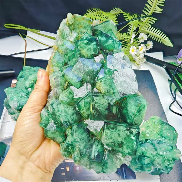 Premium Green Fluorite Crystal Cluster for Crystal Healing