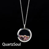 Model Wearing Glass Photo Box Crystal Pendant Necklace