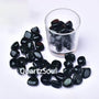 Natural Glauconite tumbled stones in glass container, forest green healing crystals