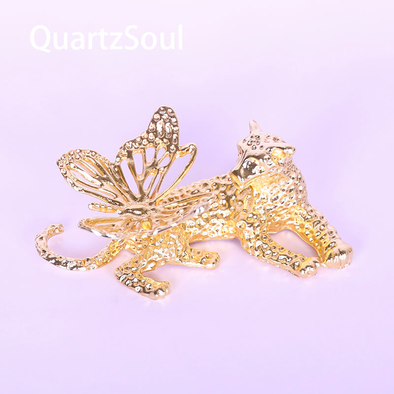 Metallic Leopard Crystal Sphere Stand with Butterfly Wings