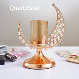 Luxury gold crystal moon candle holder with amber glass container