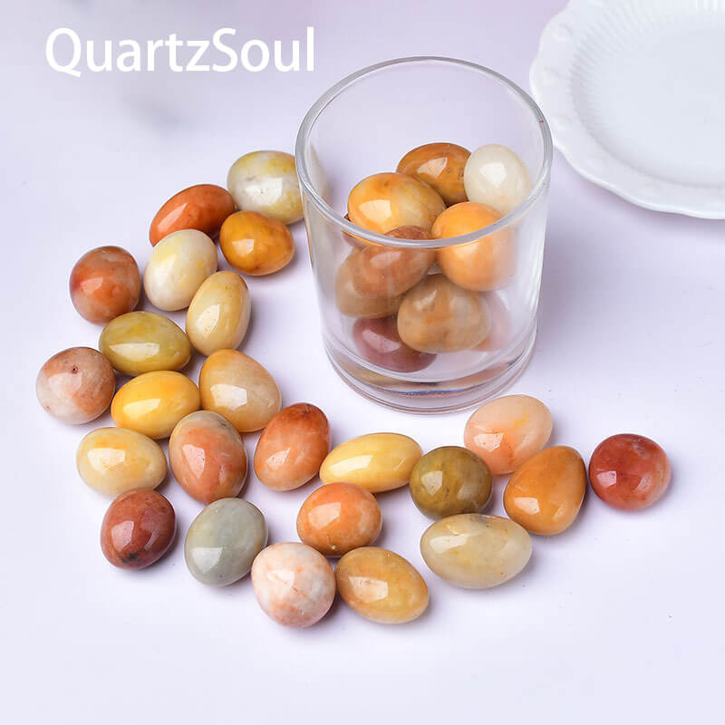 Natural Golden-Thread Jade Tumbled Stones Collection with Glass Container