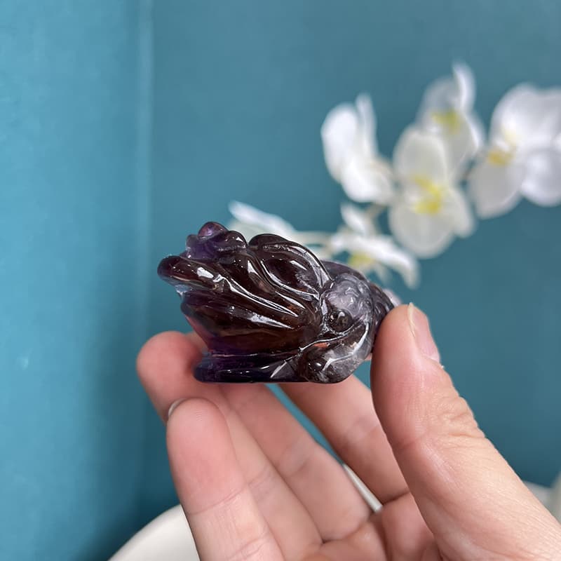 Detailed Craftsmanship on Golden Toad Ametrine Crystal Carving