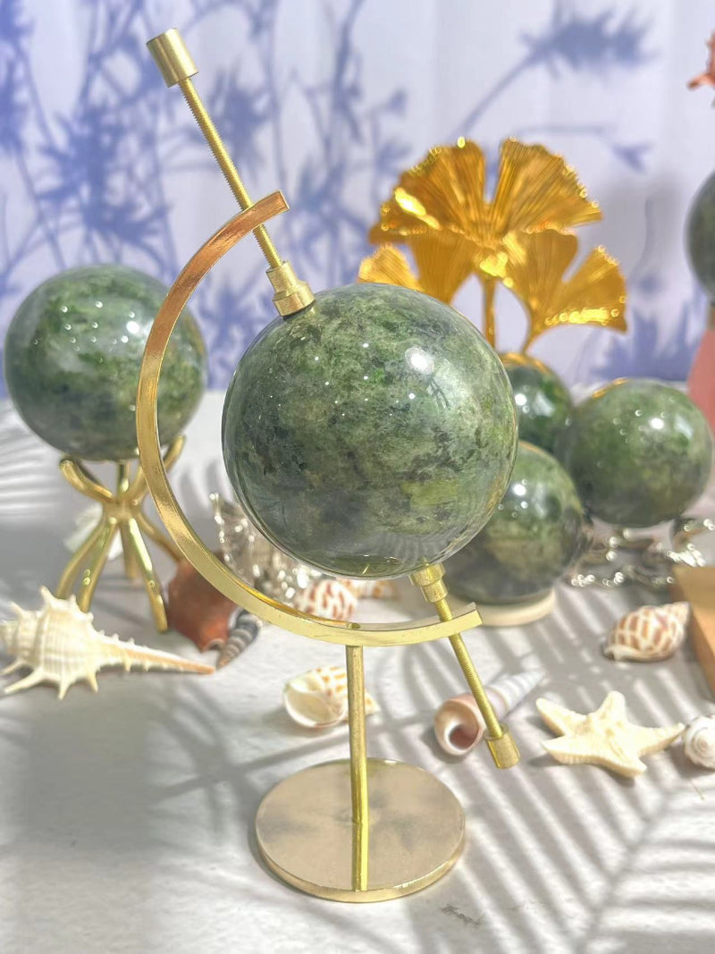 Green Apidote Crystal Sphere with beautiful light refraction properties