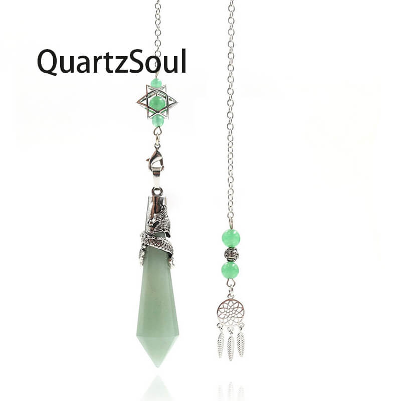 Green Aventurine Crystal Pendulum with Dragon Wrap for Divination