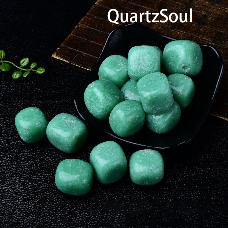 Natural Green Aventurine Tumbled Crystals Displayed in Black Bowl