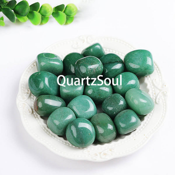 Natural Green Aventurine Tumbled Stones in White Bowl for Prosperity