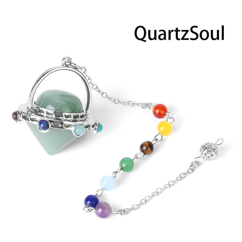 Green Aventurine UFO Crystal Pendulum with Chakra Gemstone Chain