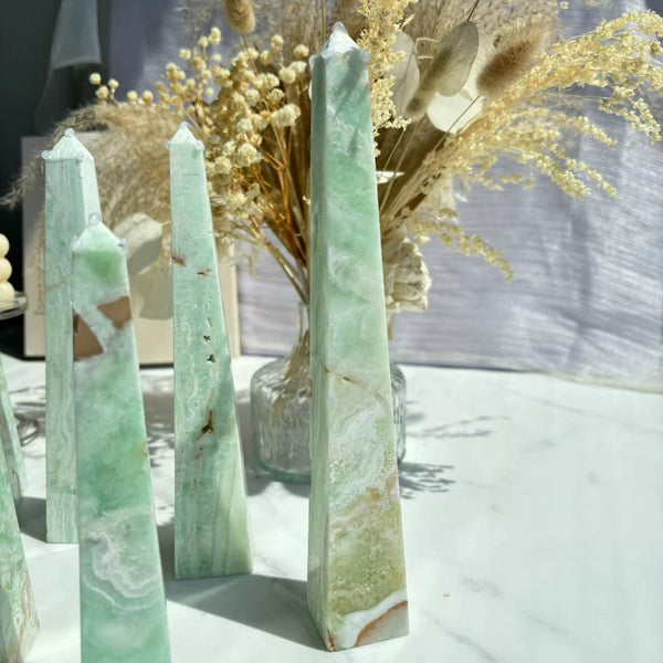 Various Sizes of Green Calcite Crystal Towers Wholesale