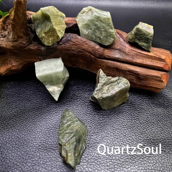 Natural Green Rutilated Quartz Raw Crystal with Golden Inclusions