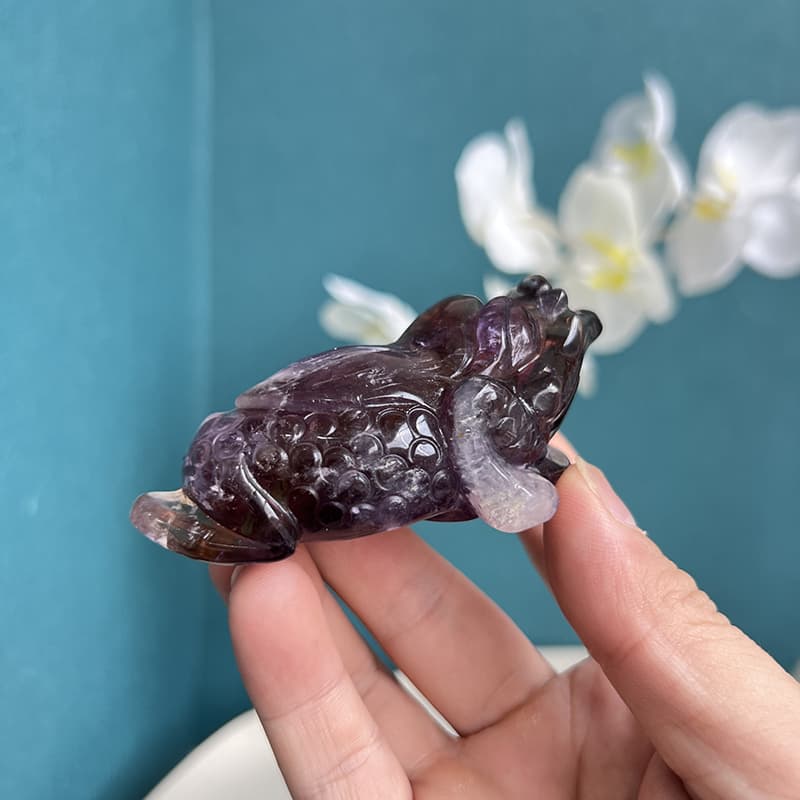 Handcrafted Golden Toad Figurine in Natural Ametrine Crystal