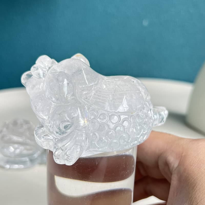 Handcrafted clear quartz crystal toad carving by artisans