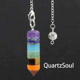 Hexagonal Prism Rainbow Chakra Crystal Pendulum for Energy Work