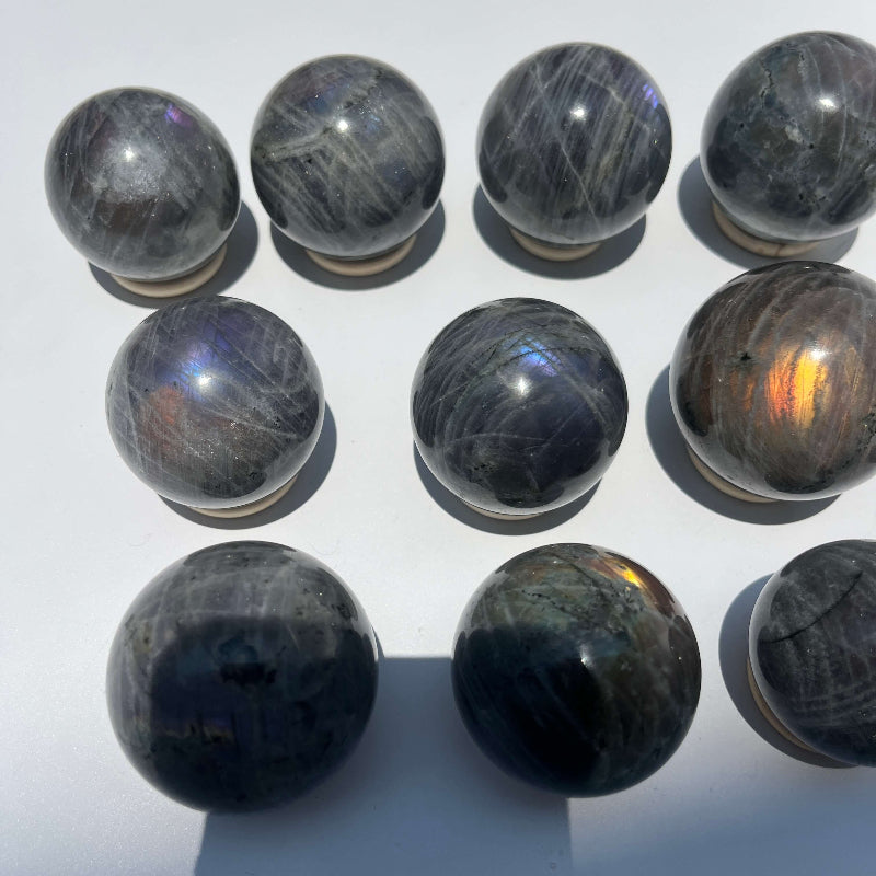 Labradorite Crystal Ball on Display Stand