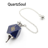 Lapis Lazuli Crystal Pendulum with Sacred Geometry Symbol for Wisdom and Truth