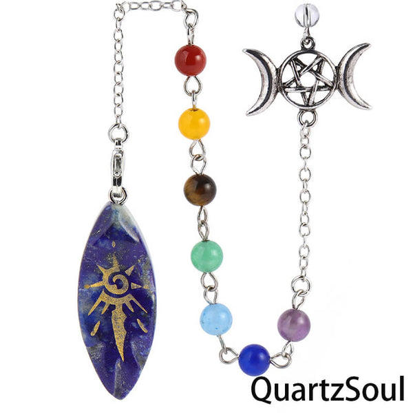 Lapis Lazuli Crystal Pendulum with Chakra Stones and Triple Moon Divination Tool