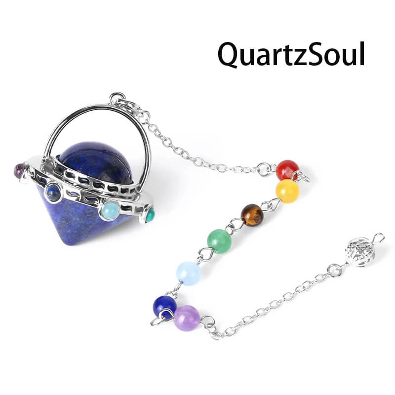 Lapis Lazuli UFO Crystal Pendulum with Chakra Gemstone Chain