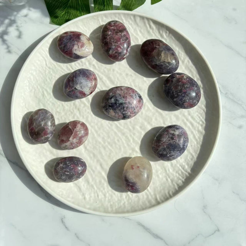 Natural Purple Lepidolite Palm Stone Crystal Wholesale