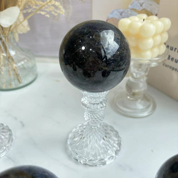 Close-up of Lolite Crystal Sphere Showing Unique Color Patterns