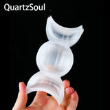 Natural white selenite palm stone with double moon design for healing