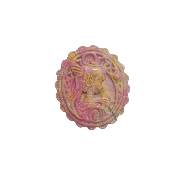 Natural Pink Rhodonite Carved Magical Girl Pendant Front View