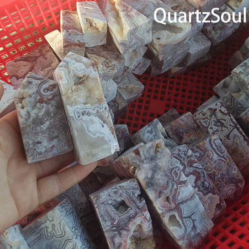 Premium Mexican Agate Tower for wholesale crystal suppliers with distinctive banding pattern