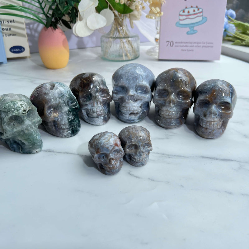 Detailed Moss-like Patterns in Natural Agate Crystal Skull