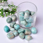 Natural Amazonite tumbled stones in glass jar, 2-3cm crystals with turquoise-green hues
