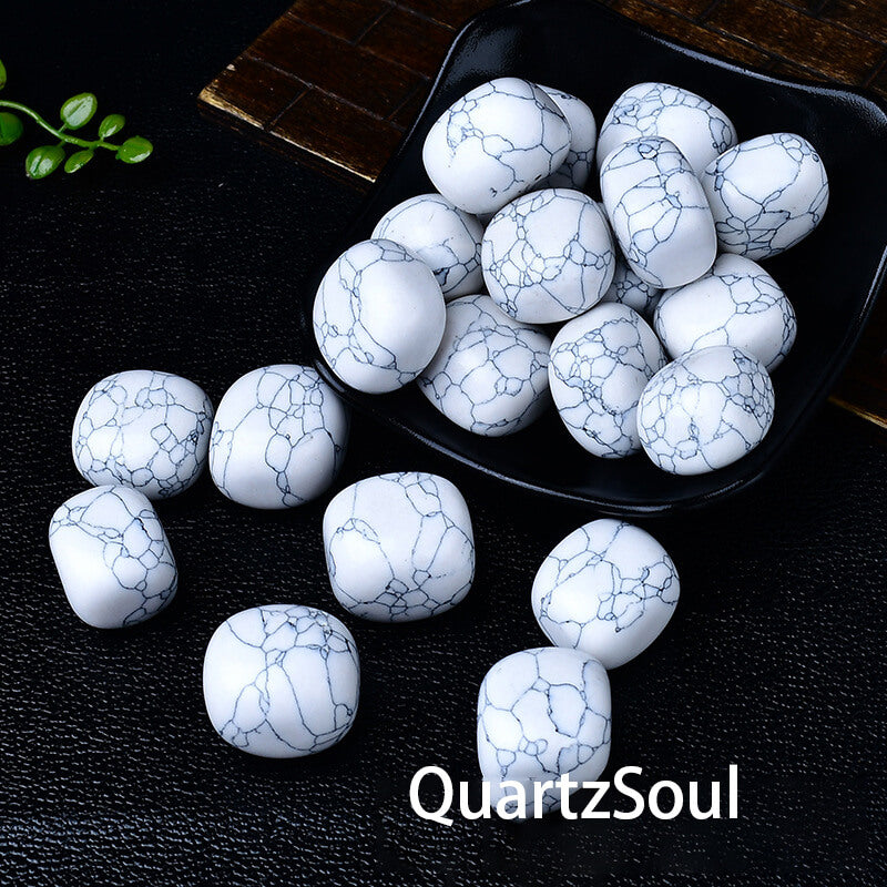 Natural Howlite Tumbled Stones with distinctive gray veining pattern