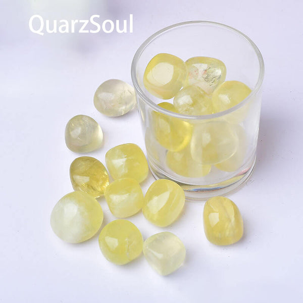 Natural Lemon Citrine Tumbled Stones in Glass Container Healing Crystals