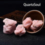 Natural raw pink opal crystal specimens in decorative bowl healing stones
