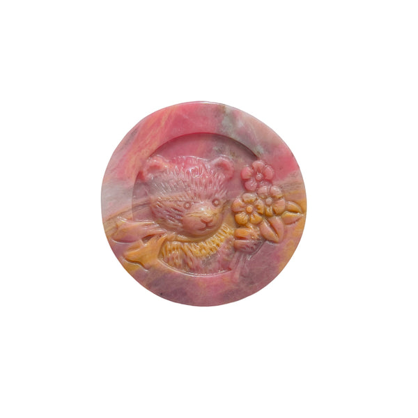 Natural Rhodonite Bear Carving Detailed Crystal Pattern