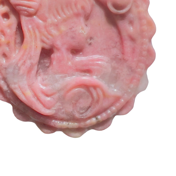 Natural Rhodonite Crystal Pink Texture on Carved Disk Back Side