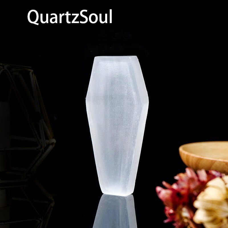 Natural White Selenite Crystal Coffin Palm Stone for Healing and Meditation