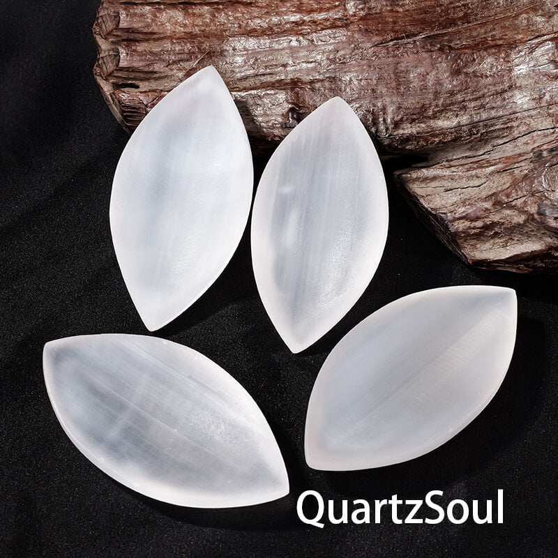 Natural selenite leaf shape palm stone for crystal healing and meditation