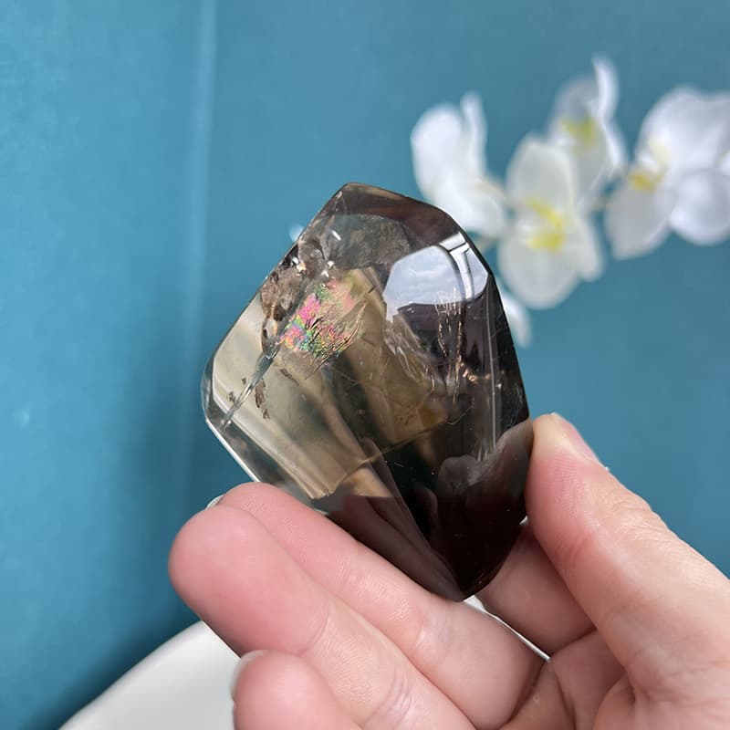 Gem quality natural smoky quartz free form showing internal structure
