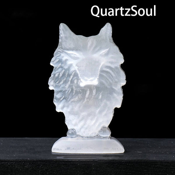 Detailed Selenite Crystal Nine-Tailed Fox Figurine
