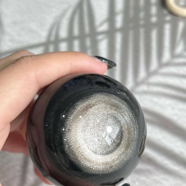 Natural Obsidian Sphere with Decorative Crystal Stand
