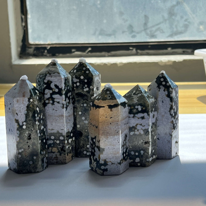 Ocean Jasper Tower with vibrant green orbital patterns for crystal collectors