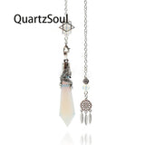 Opal Crystal Pendulum with Silver Dragon Wrap and Dreamcatcher Charm