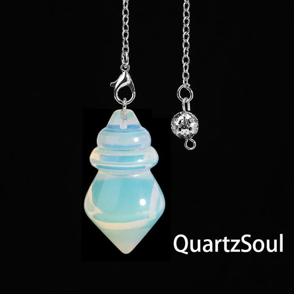 Opal spiral cone pendulum with multicolored flash dowsing tool