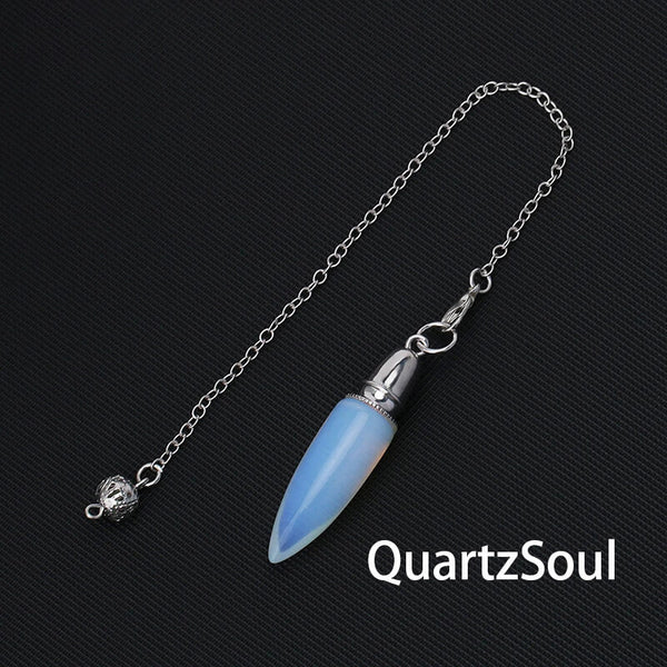 Opal crystal pendulum with silver chain for intuitive guidance