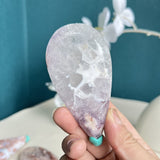 Pink Amethyst Flower Agate Crystal Carving Teardrop Shape Healing Stone